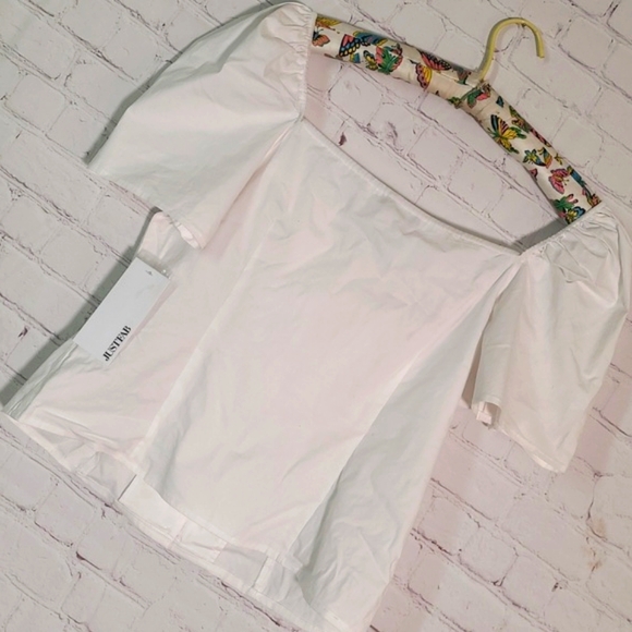 🆕️NWT JustFab White Babydoll Button Front Plunge Top Tee Shirt Womens Size L - Picture 14 of 17